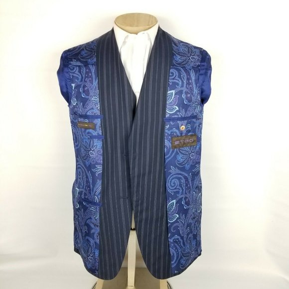 Etro Mens Suit 42R Blue Purple Stripe 2 Piece - Picture 7 of 12